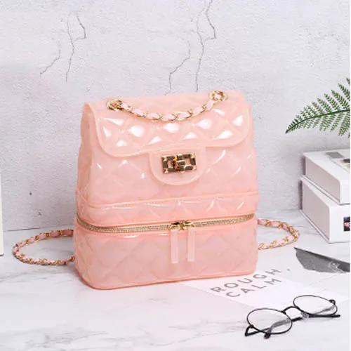 Pink Женские желеобразные рюкзаки из ПВХ Cnady цветной рюкзак модная ромбовидная решетка Лолита Подростковые Сумки для девочек Школьный рюкзак Mochila - Цвет: Pink