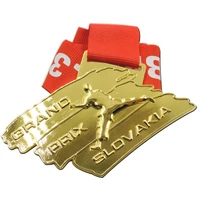 factory custom 3d gold medals cheap custom metal sports medals cheap factory price grand prix slovakia medals and red ribbons