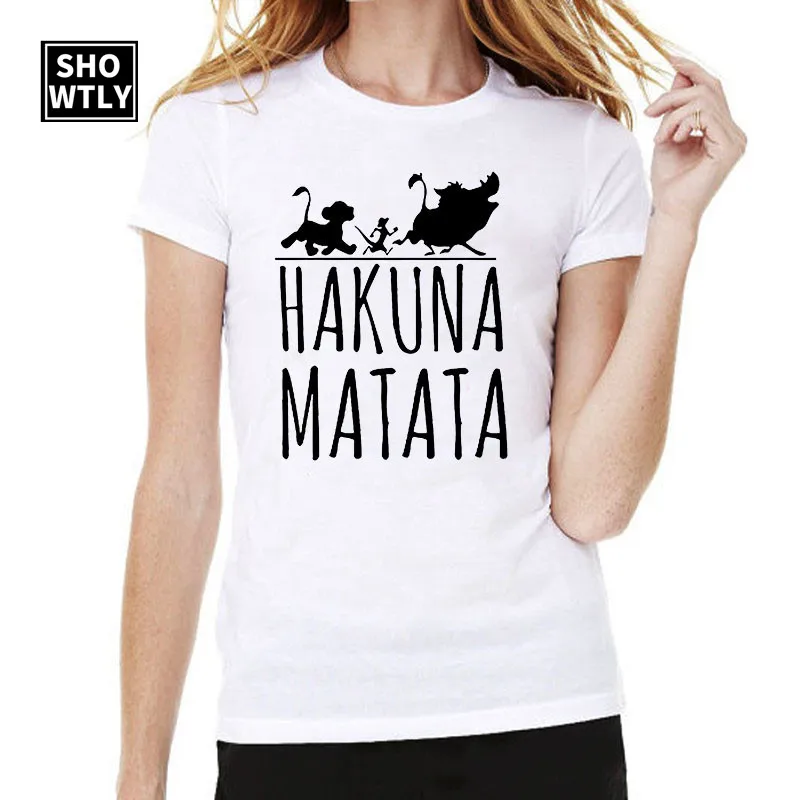 Женская футболка с надписью HAKUNA MATATA Повседневная оверсайз круглым вырезом и