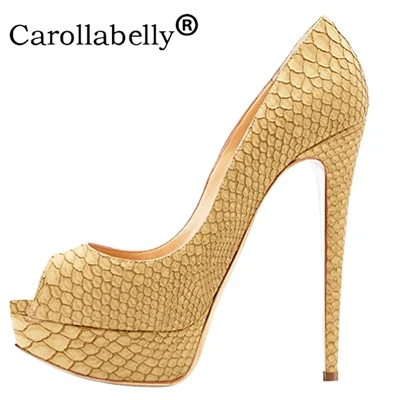 as the picture Carollabelly/ г. Новые модные женские туфли-лодочки пикантные туфли на высоком тонком каблуке 16 см с открытым носком женские туфли-лодочки, большие размеры 34-46 - Цвет: as the picture