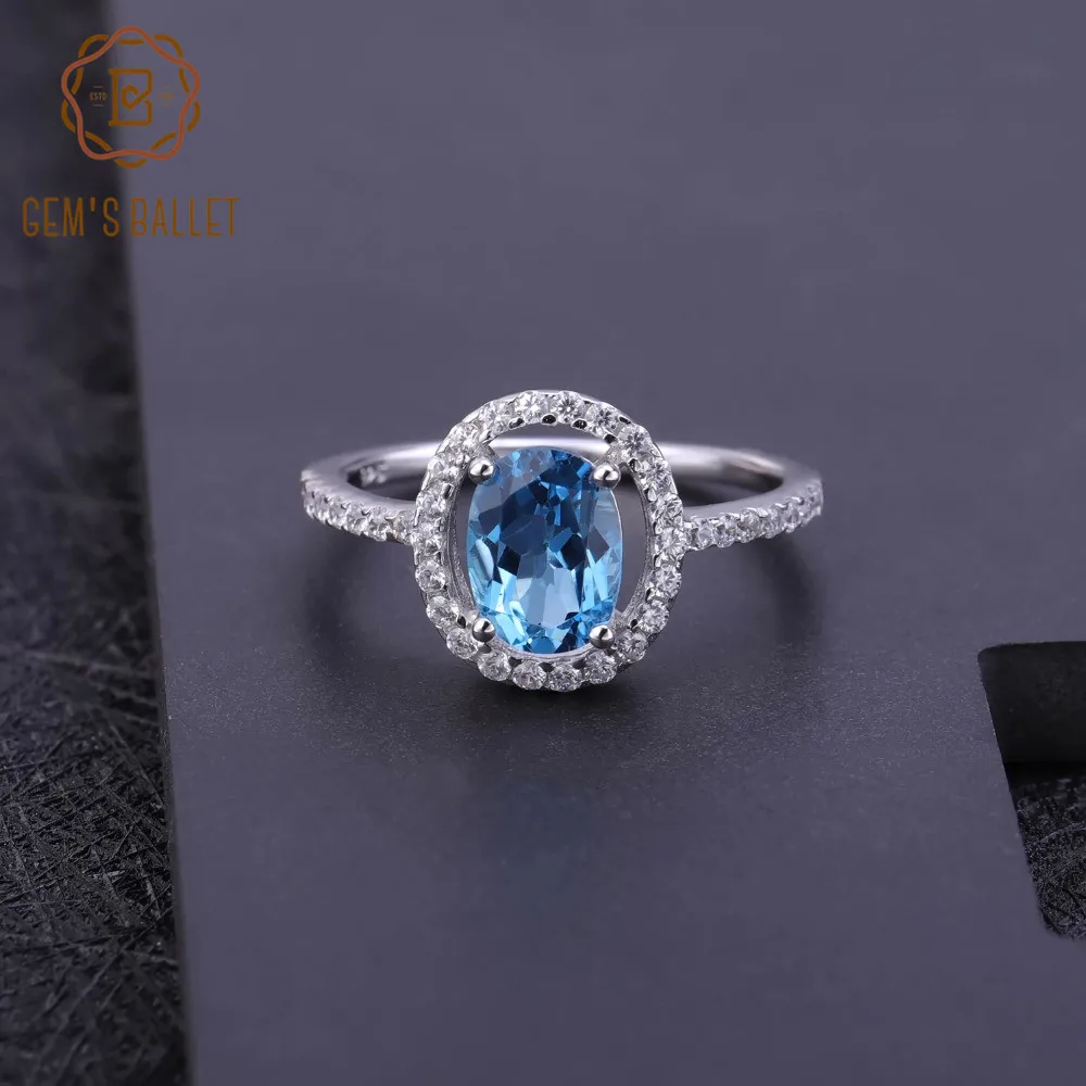 Женское кольцо с голубым топазом свадебное из 100% стерлингового серебра 925 пробы