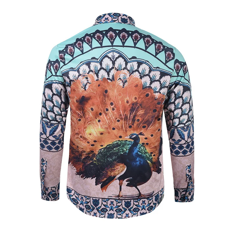 Parblo модные Для мужчин Рубашки 3D печати красочный павлин с длинным рукавом