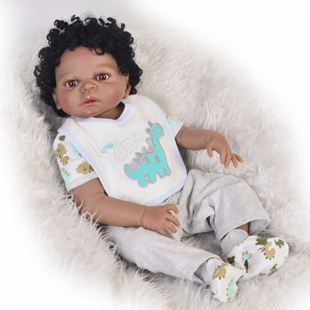 

bebe Reborn 55/57CM black skin boy body Silicone Vinyl Dolls Reborn Baby Ethnic Doll Lifelike Handsome Babies children gift DIY