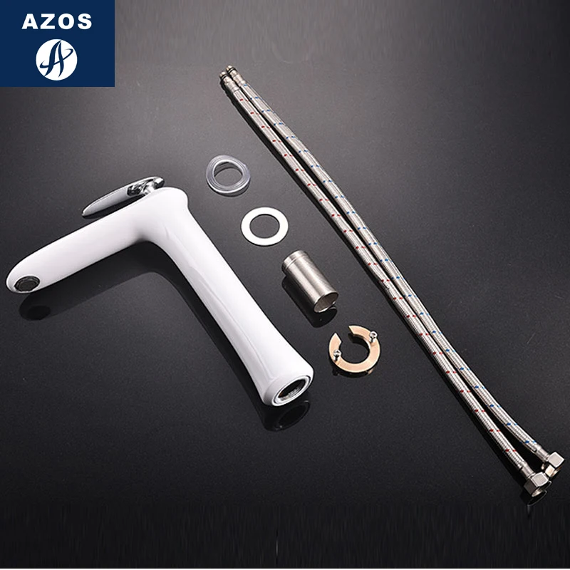 Azos Above Counter Basin Faucet LED Extended Brass White Cold and Hot Switch Laundry Pool Shower Room Round MPYX002A | Обустройство