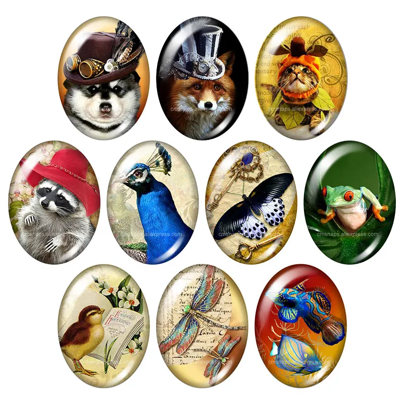 10pcs mixed Милые животные Кошка Лошадь собака птица 13x18 мм/18x25 мм/30x40 мм Смешанные овальные фото стекло кабошон демо плоская задняя ювелирных изделий TB0059 - Цвет: 10pcs mixed