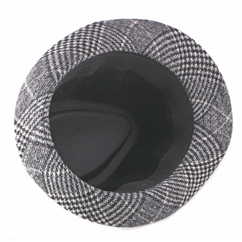 HT2203 осенне-зимние шерстяные шапки для мужчин и женщин клетчатые Трилби-шапки с
