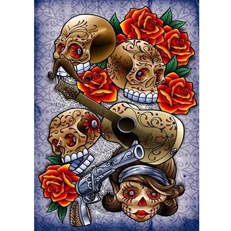 

DIY 5D round diamond painting cross stitch skull girl diamond mosaic kit diamond embroidery head head picture