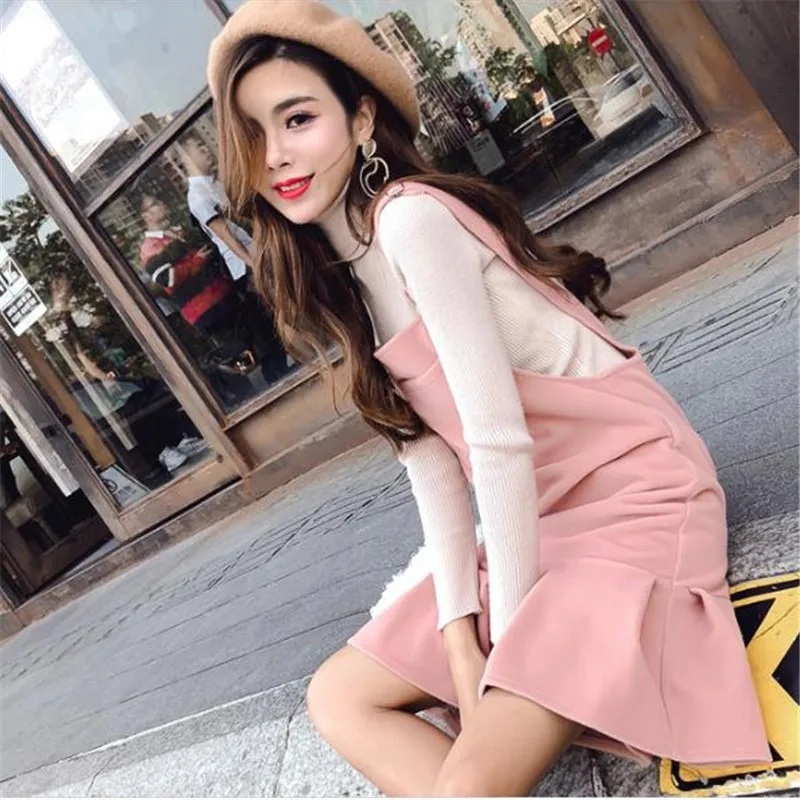 

Hot Female Suits 2018 Autumn And Winter New High end Vest Woolen Dress +Long sleeve Knitting Tops Two-piece Slim Women Clothing