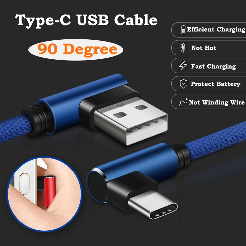 3A USB Type C 90 градусов кабель для Samsung Galaxy S10 S9 Plus Xiaomi Mi 8 6 MAX 3 LG передачи данных быстрой