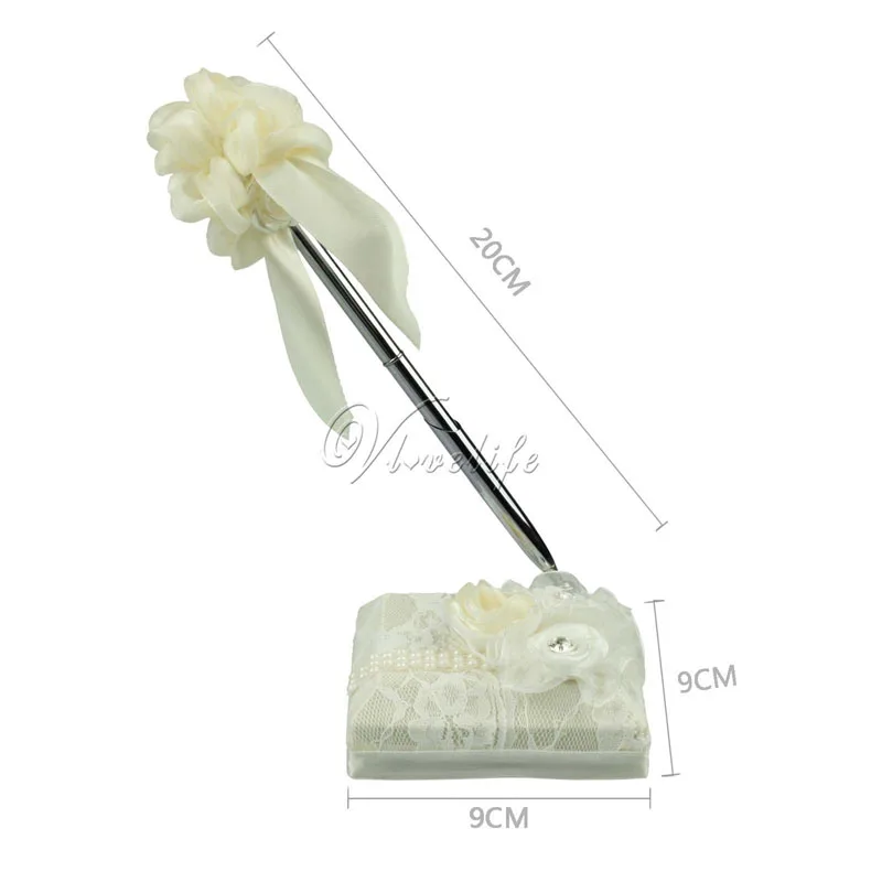 Великолепный свадебный фирменный набор ручек с атласными бантами кружевными