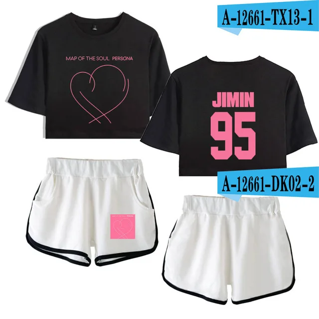 05 JIMIN J-HOPE, летняя верхняя одежда из двух предметов, футболка и шорты, женский костюм, укороченный топ+ шорты, спортивный костюм - Цвет: 05