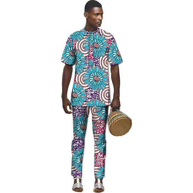 African Men Sets Fashion Print Tops+Trousers Set Printing Clothing Dance Festive Costume Africa Customized | Тематическая одежда и