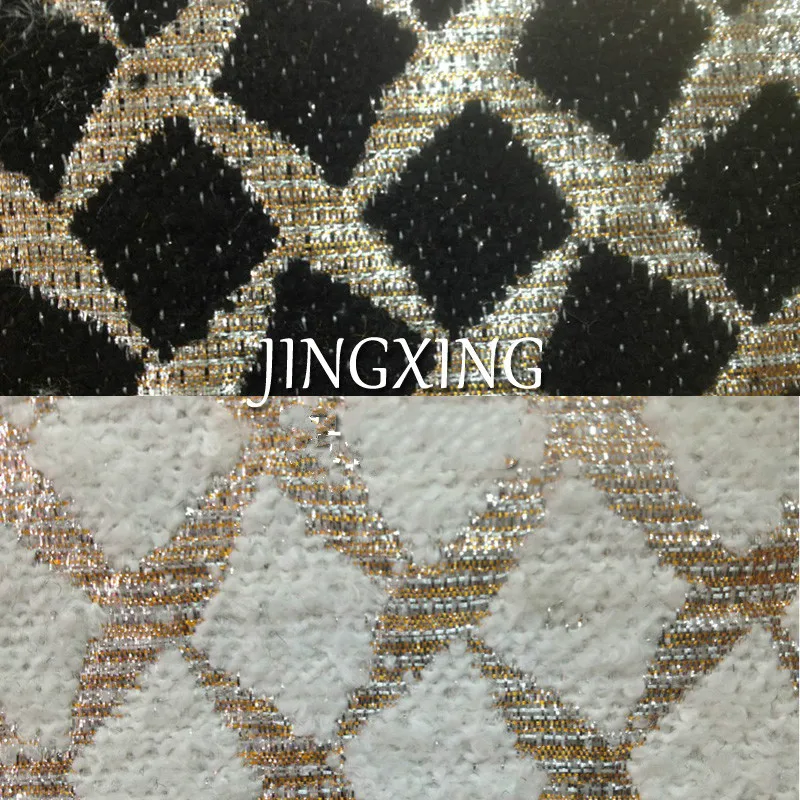 High-grade gold line jacquard fashion fabric / black and white small square box shini yarn special skirt 145cm | Дом и сад