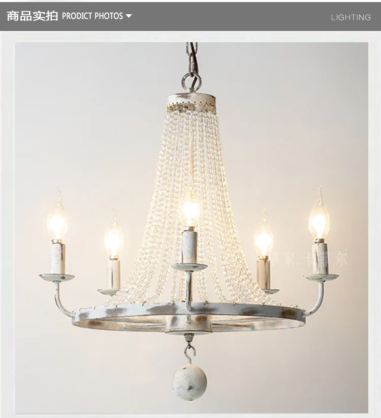 American country retro wrought iron living room dining chandelier French atmosphere creative bedroom crystal | Лампы и освещение