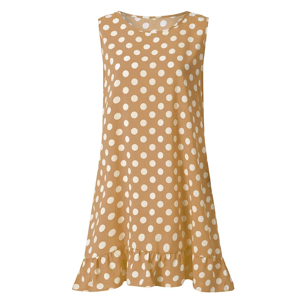 SAGACE Women Dresses Dot 2019 Fashion O Neck Sleeveless Ruffles Polka Loose Large Ruffled Mini Dress female Vestidos | Женская одежда