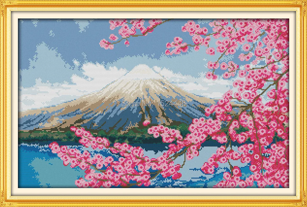 Крепление Fuji японский пейзаж вишня цветок живопись Счетный принт на холсте вышивка крестиком DMC 14CT 11CT Набор для вышивания наборы