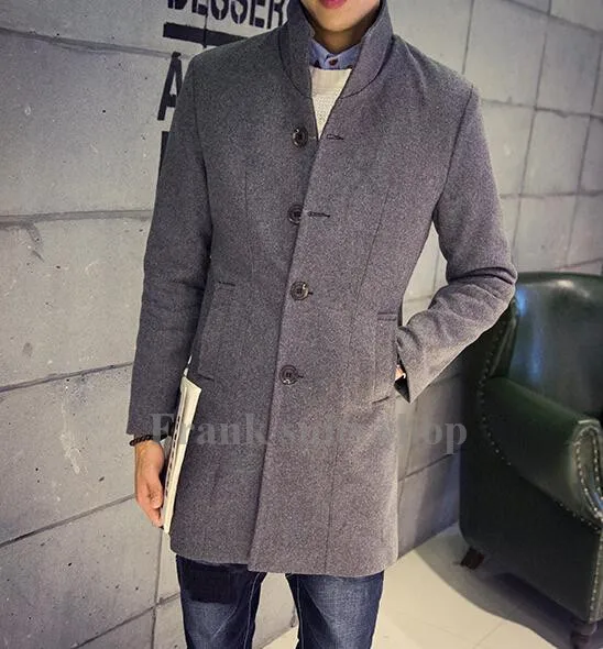 Осенне-Повседневный шерстяной плащ приталенный серого цвета на заказ 2017 |