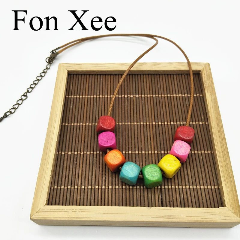 Fon XEE разноцветные кубические ожерелья с деревянными элементами ручной работы