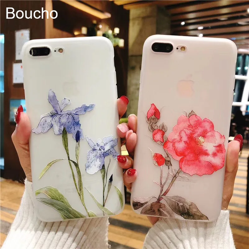 Чехол для телефона Boucho с милым рельефным цветочным рисунком iphone 7 8 7/8 plus X мягкий