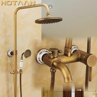 antique brass wall mounted mixer valve rainfall shower faucet complete sets 8 brass shower head hand shower hose yt 5326