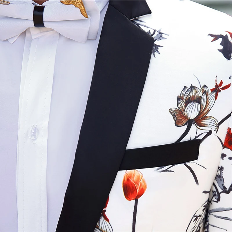 Мужской белый костюм с цветочным принтом облегающий мужской блейзер и брюки из 2