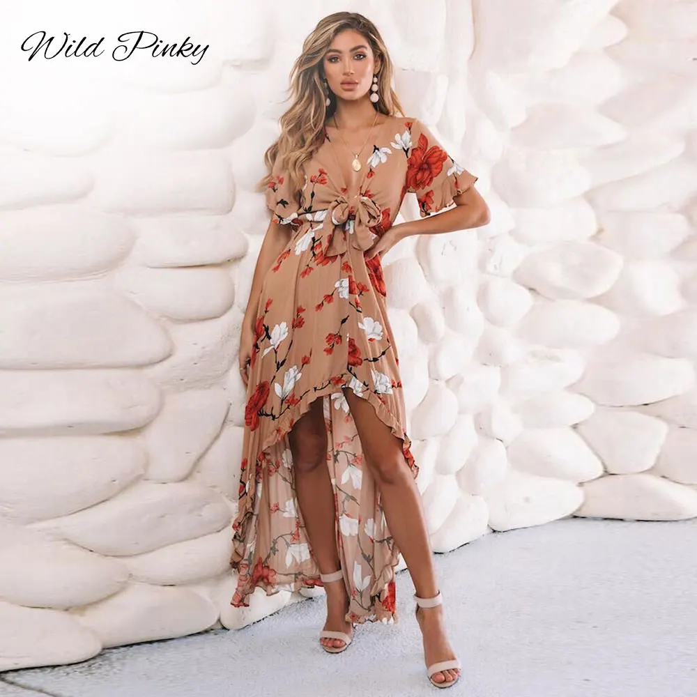 Женское длинное платье WildPinky пляжное в богемном стиле с треугольным вырезом