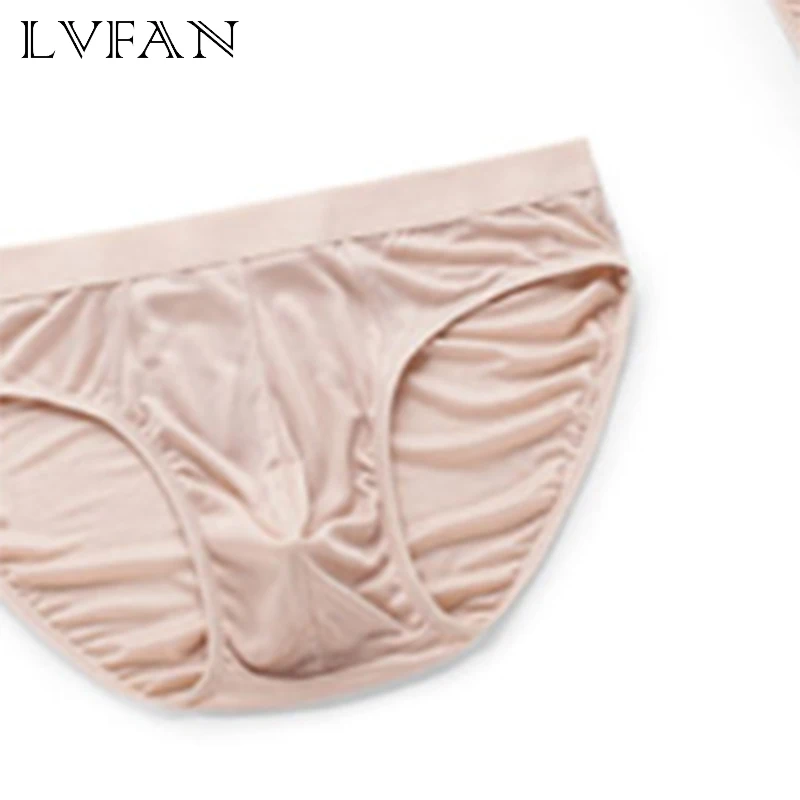 

3 Pcs/lot new pure color real silk underwear men's underwear thin ice cool triangular underwear Comfortable LVFAN K044