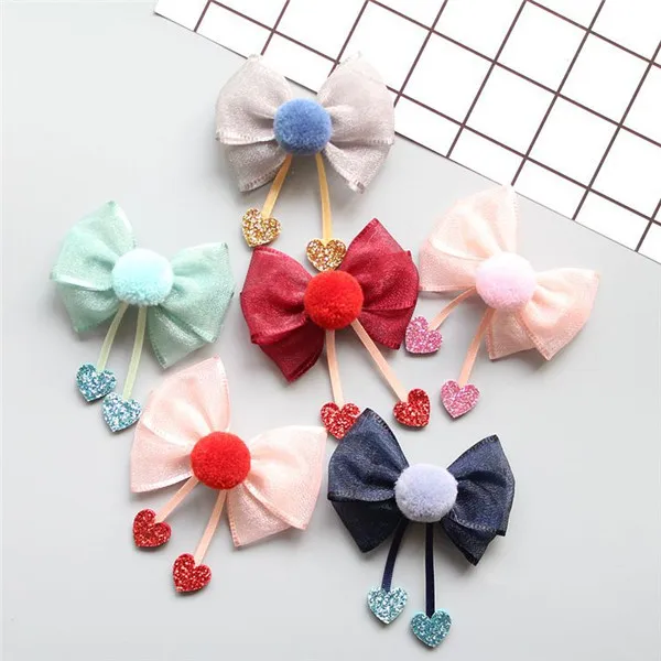 mixed colors 10 шт./лот с блестками и бантом для детей с сердечками, заколки для волос, детские заколки для волос Головные уборы прелестные модные туфли принцессы принадлежности для волос для девочки заколка для волос - Цвет: mixed colors