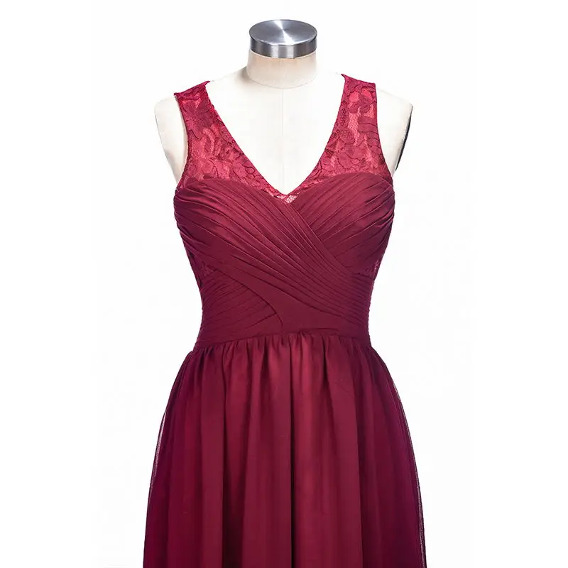 100% настоящие образцы Robe demoiselle d'honneur A Line бордовые кружевные платья подружек