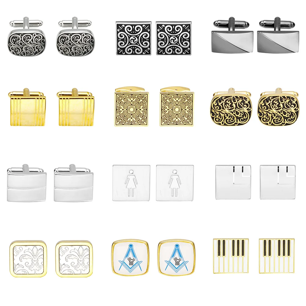 

Memolissa Classic Square Cufflinks Gold/Black Vintage Pattern Cufflinks High-end Men's Shirts Cuff links Drop Shipping