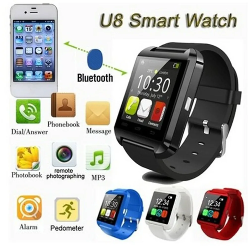 U8 Смарт-часы с Bluetooth, шагомер, альтиметр, музыкальный плеер, наручные часы, дистанционное управление, фотосъемка, спортивные часы, кровяное давление