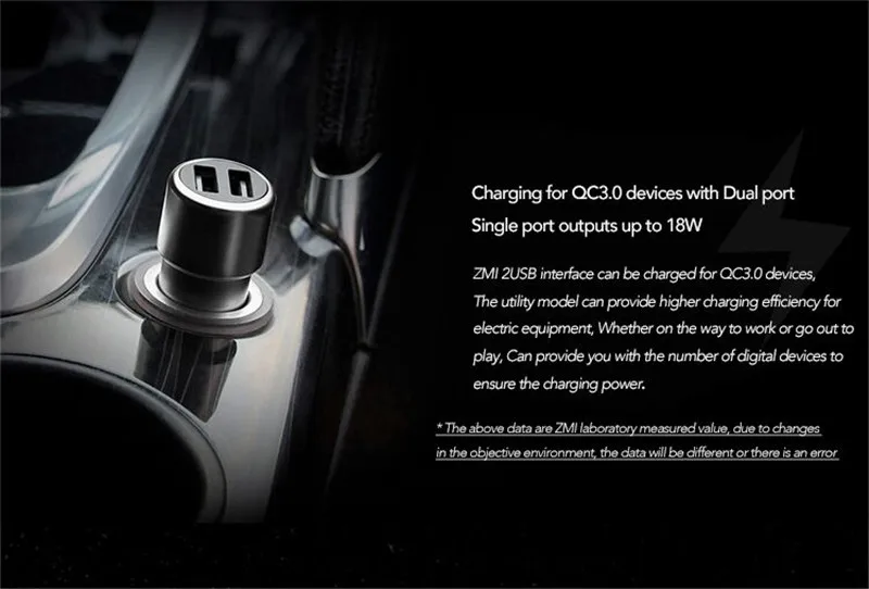 

Original ZMI Car Charger Dual USB QC3.0 Quick Charge 5V/2.4A 9V/2A 12V/1.5A Metal for iPhone Samsung iPad