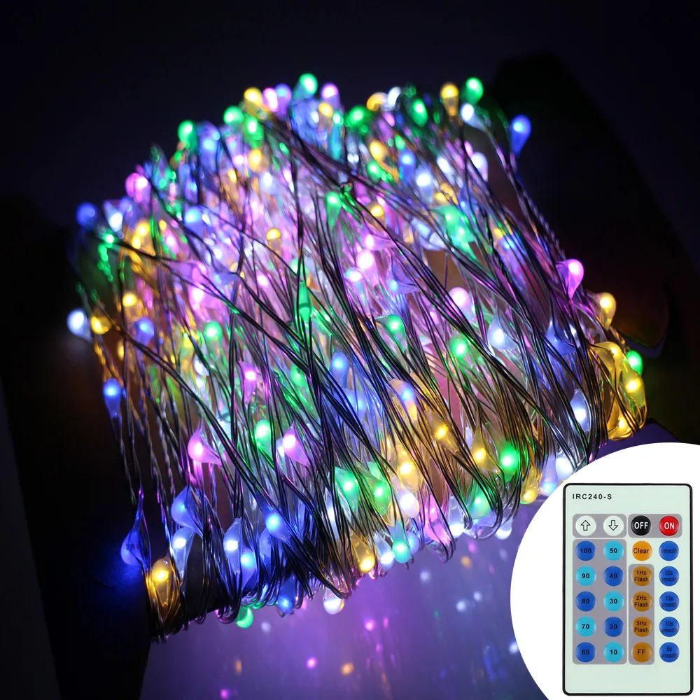 Проводные 50 м 164FT 500LED наружные гирлянды Звездная Фея серебряные огни с пультом дистанционного управления Рождественские Свадебные Праздничные огни