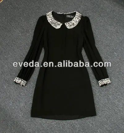 2013 fashion beaded black silk dress slim | Женская одежда
