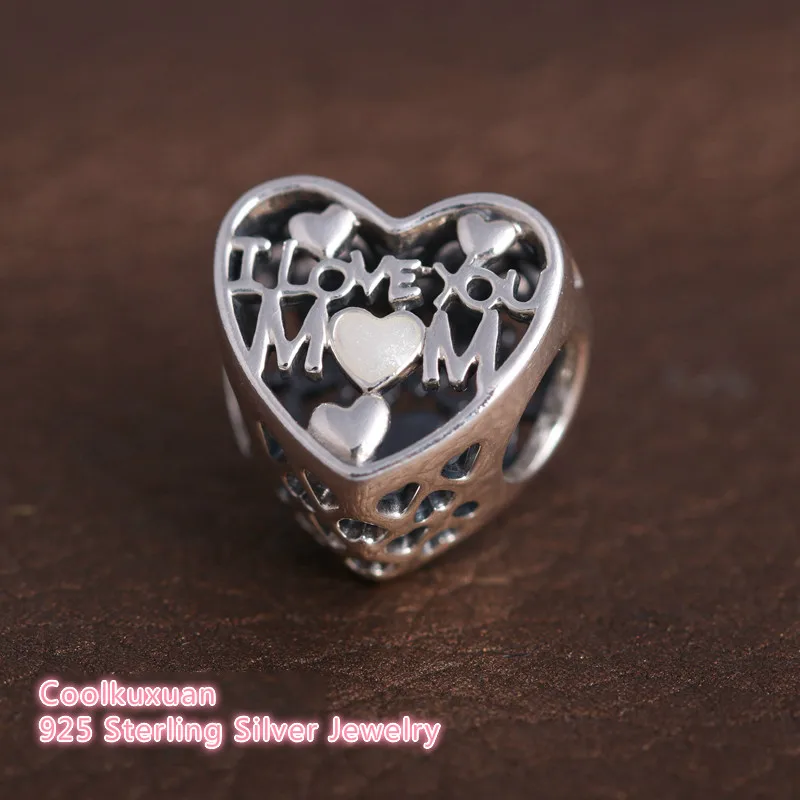 

Love for Mother Openwork Charms 925 Sterling Silver Enamel I Love You Mum Heart Beads Fits Pandora bracelets Jewelry Making
