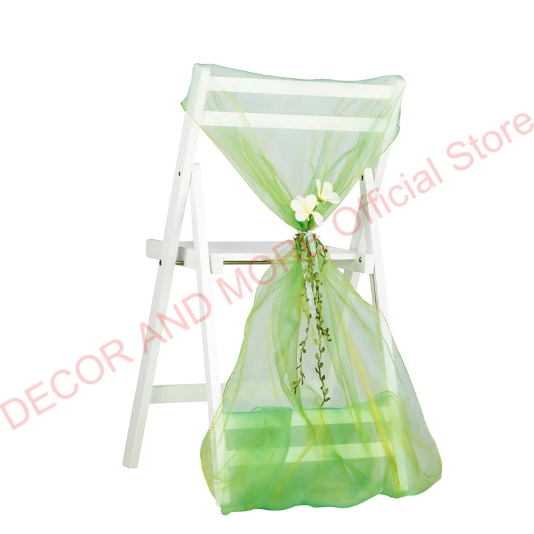 50PCS Party Hotel Wedding Chair Sashes For Outdoor Folding Gold Blue White Organza Cap With Flower Decor Ties |