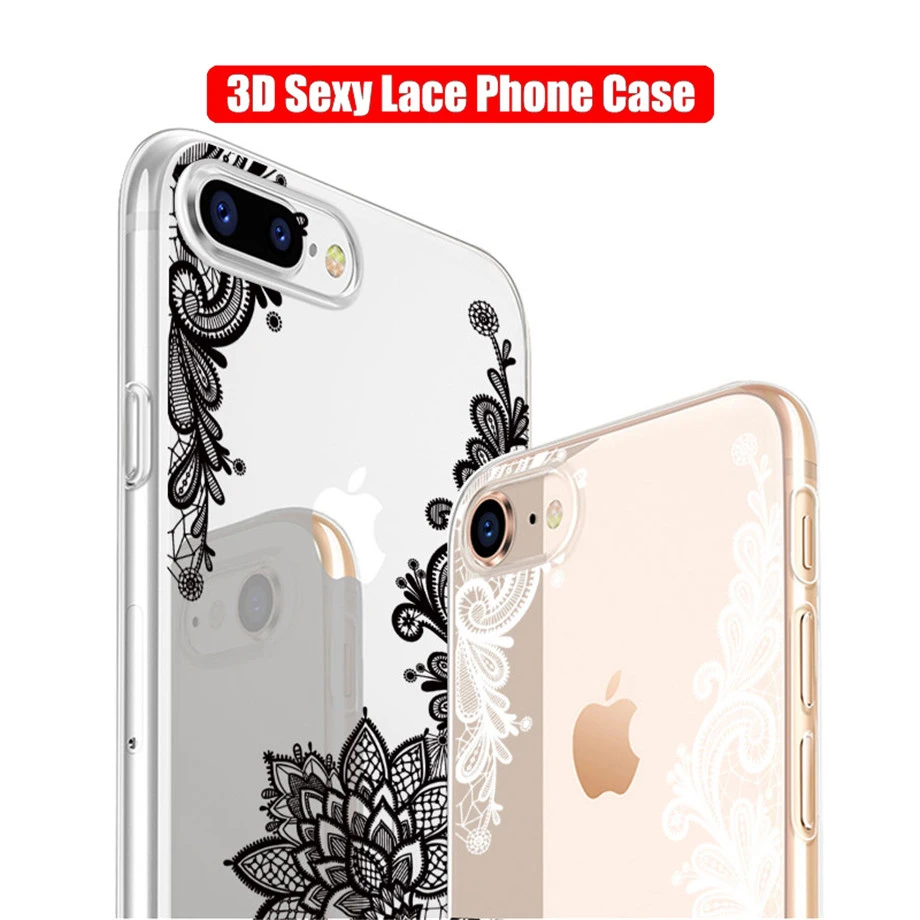 Роскошный силиконовый чехол для телефона для iPhone 8, 7, 6, 6s Plus, 5S чехол s, 3D кружевной цветок, мягкий ТПУ чехол для iPhone X XS, чехол для MAX XR