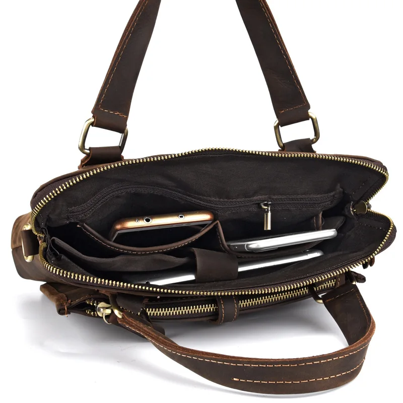 Men's Genuine Leather Briefcase Vintage Crazy Horse Male Handbags Fashion Single Shoulder Bag Crossbody BagsLaptop | Багаж и сумки
