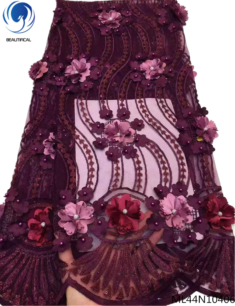 ML44N10406 BEAUTIFICAL, серые французские кружевные ткани, бусы, 3d цветы, нигерийские сетчатые кружевные ткани, последние африканские сетчатые кружева с бисером ML44N104 - Цвет: ML44N10406