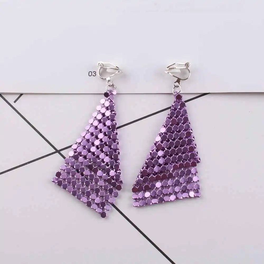Charm 7 color Sequin Clip on Earrings Without Piercing for women New Geometric Round Shiny No ear piercing earring jewelry - Окраска металла: Clip A