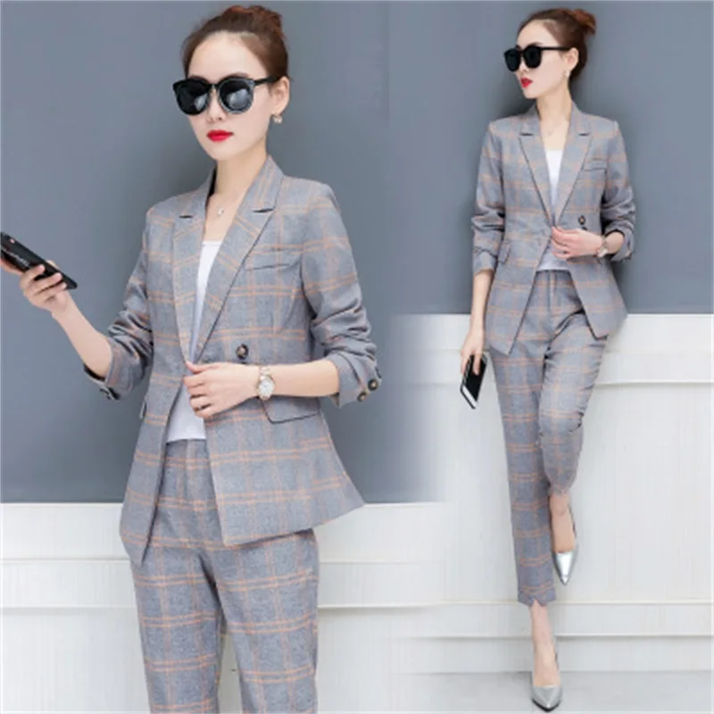 Spring and autumn new women's fashion plaid small suit suit female Korean version of the suit nine pants Fashion women's clothin