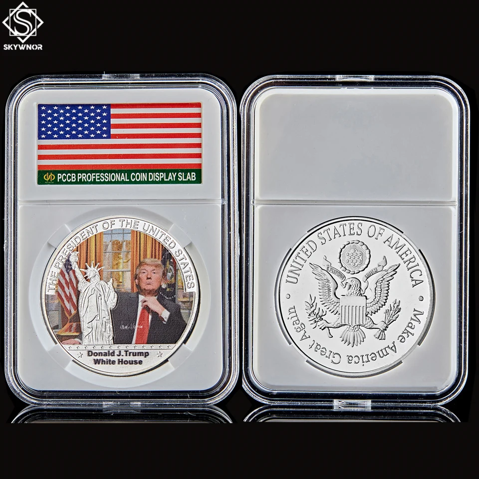 

US 45th President Trump Wearing A Red Tie Of Liberty Gold/Silver Plated Souvenir Coin W/ Luxury Display Box
