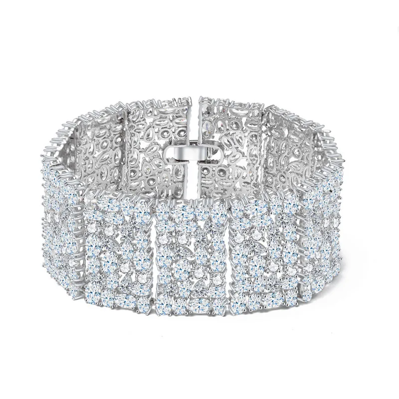 Роскошный прозрачный широкий браслет AAA + с кубическим цирконием в форме капли