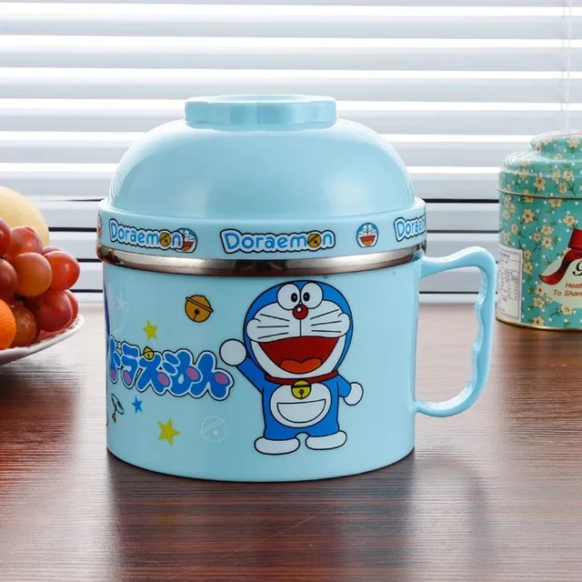 Мультфильм 2 слоя лапша миска Bento ланч бокс из нержавеющей стали Ланчбокс термо японский стиль пищевой контейнер для детей школы - Цвет: Синий