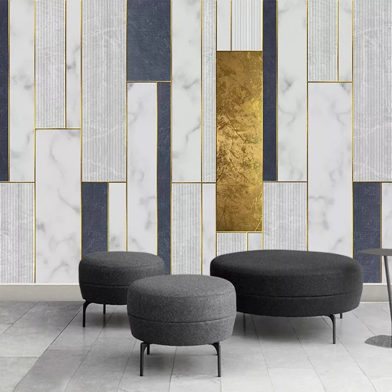 

Custom Self-Adhesive Waterproof Canvas Mural Wallpaper Modern Geometric Golden Line Pattern Living Room TV Background Wall Paper
