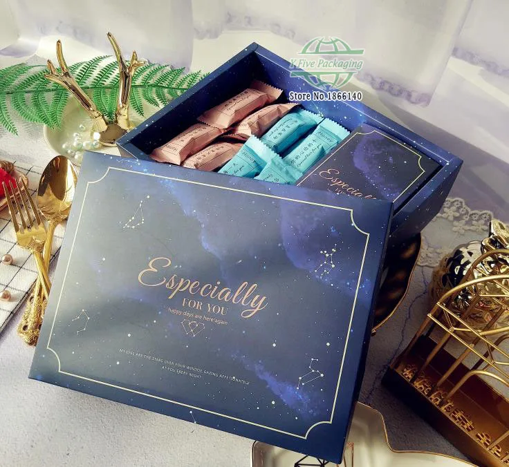 

22*17*7cm Blue Paper Cake Box Food Candy Packaging Paper Gift Boxes 100pcs\lot Free shipping