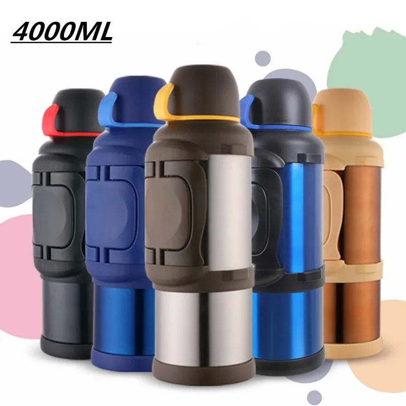 

4000ML Stainless Steel Insulated Thermos Travel Coffee Mug Thermo Cup Thermal Vacuum Water Kettle Large My Bottle Thermal Cup 4L