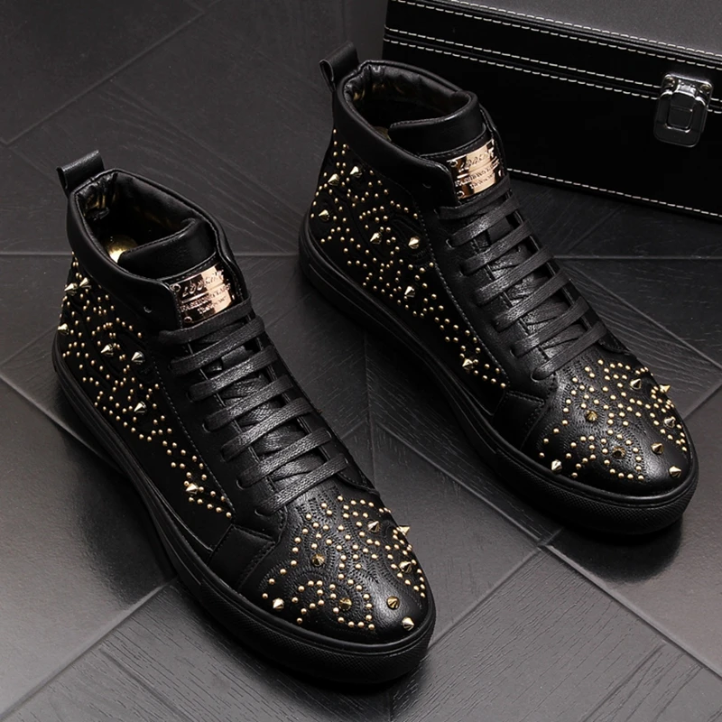 Stephoes Men Trending Fashion Ankle Boots Spring Autumn High Top Rivets Hip Hop Casual Shoes Male Luxury Brand Punk |