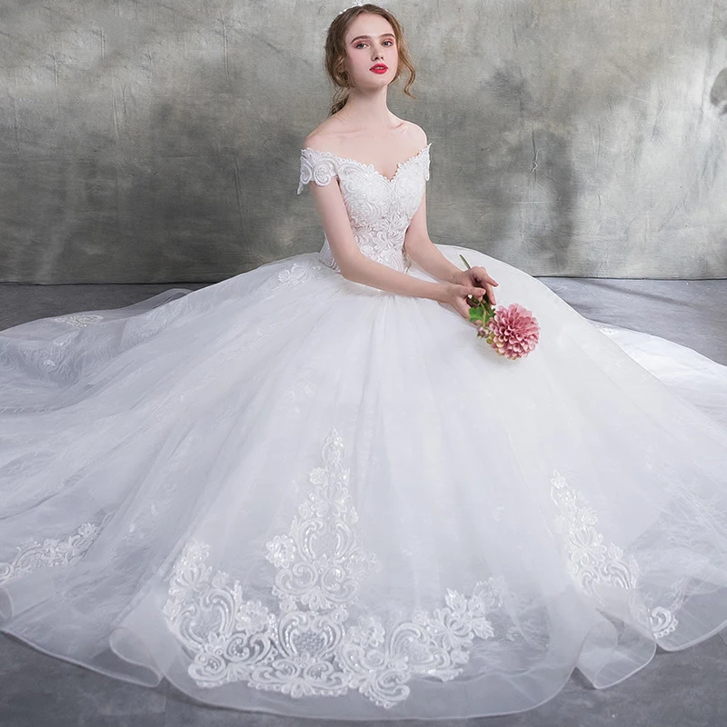 Женское кружевное свадебное платье It's Bride элегантное бальное до пола с вырезом