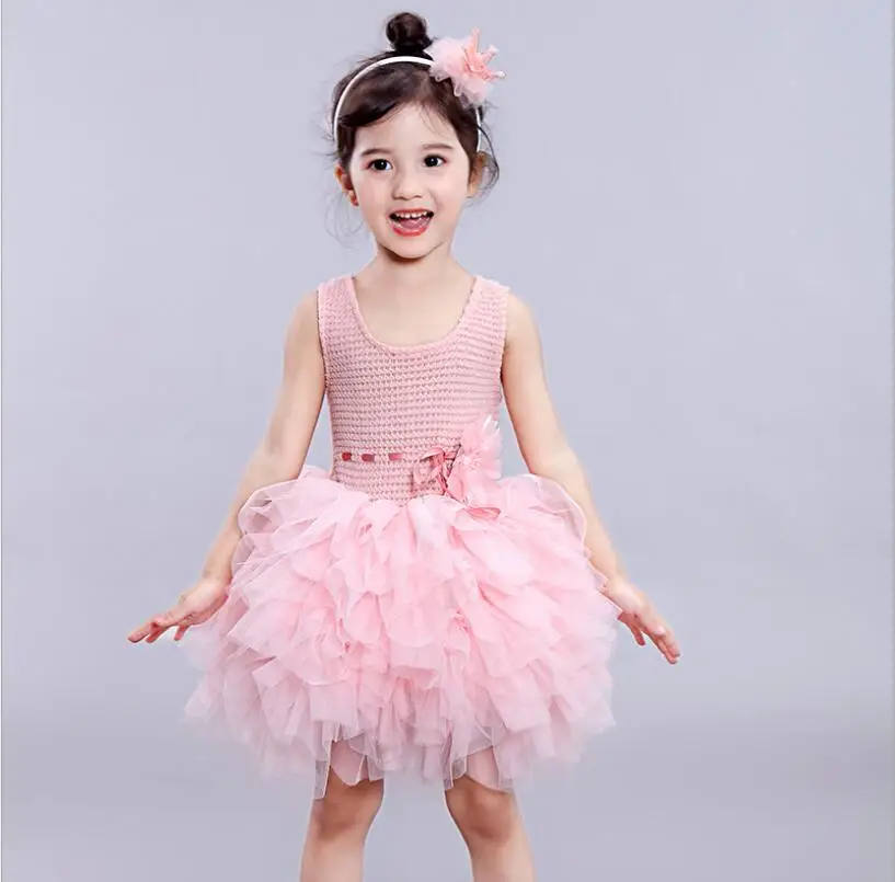 New 2019 Baby Girls Summer Pink Ball Vest Dance Dress Kids Sweet Dresses 4 pcs/lot Wholesale Free Shipping | Детская одежда и